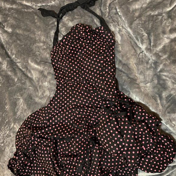 Rockabilly Black and Pink polkadot dress Size 6 - Picture 2 of 6